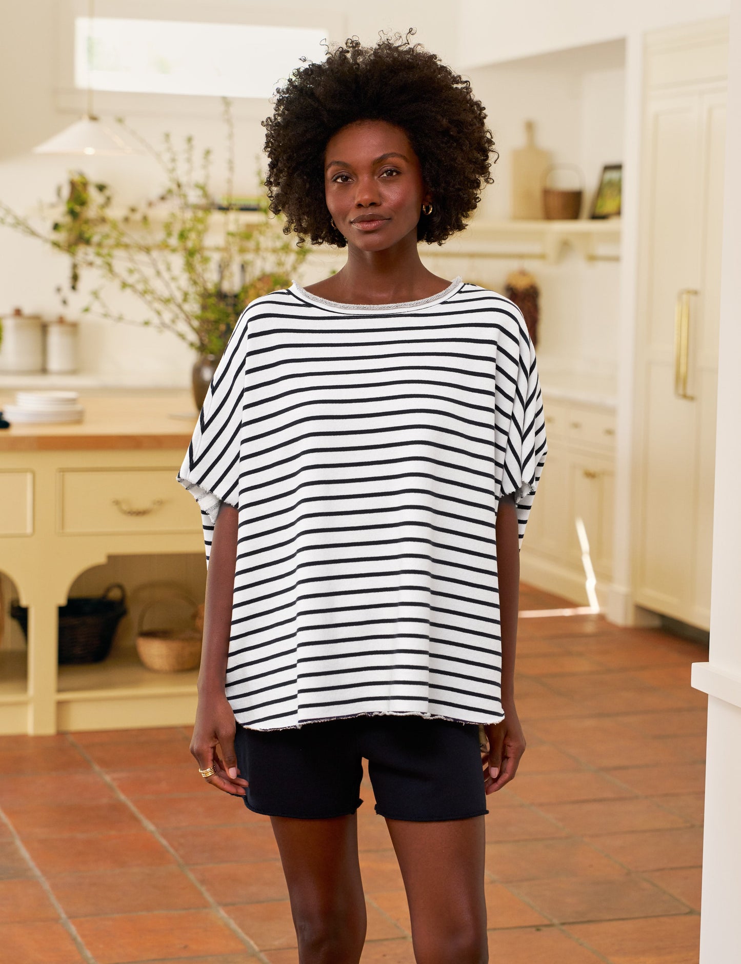 OLIVE Wide Navy French Stripe, Triple Fleece